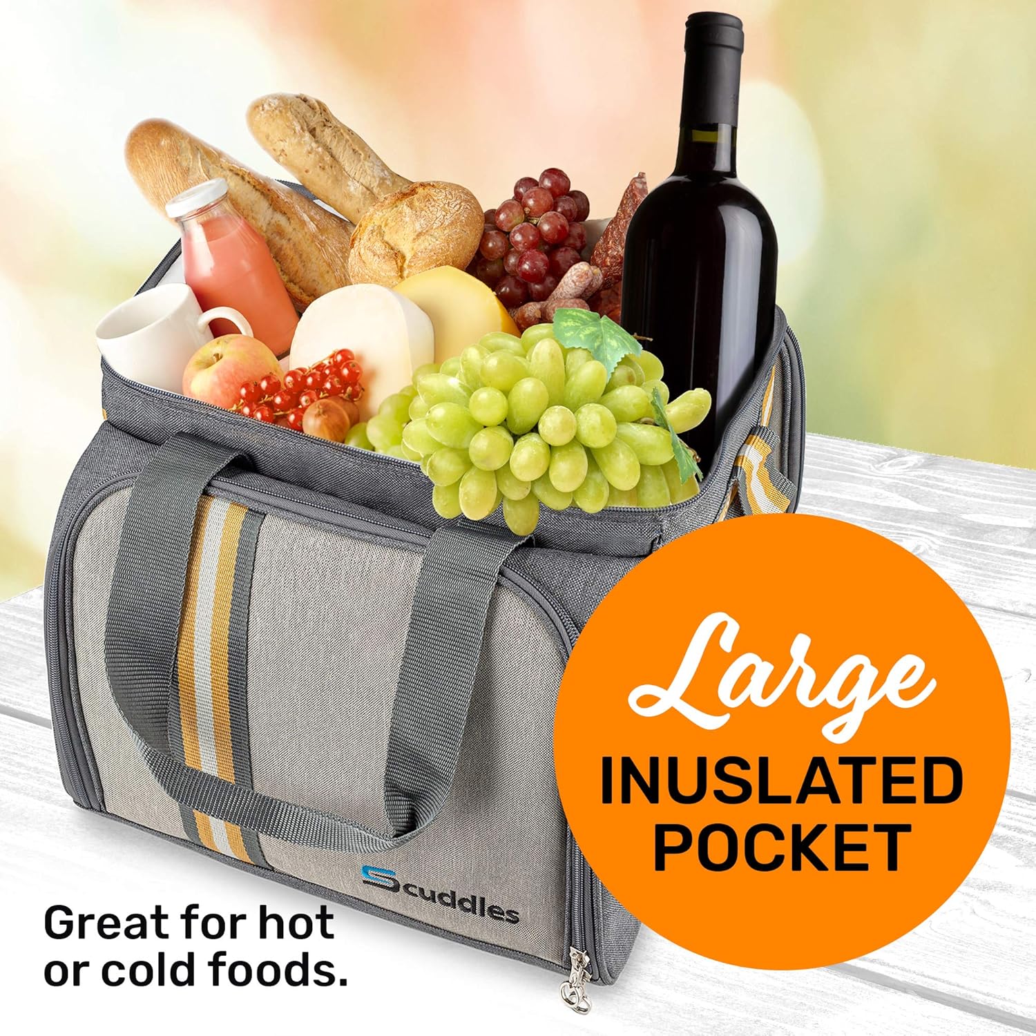 Insulated Picnic Basket Cooler Bag 2-6 People Includes Picnic Cooler, Plates, Wine Cups, Forks, Knives, Salt Pepper Shaker, and More