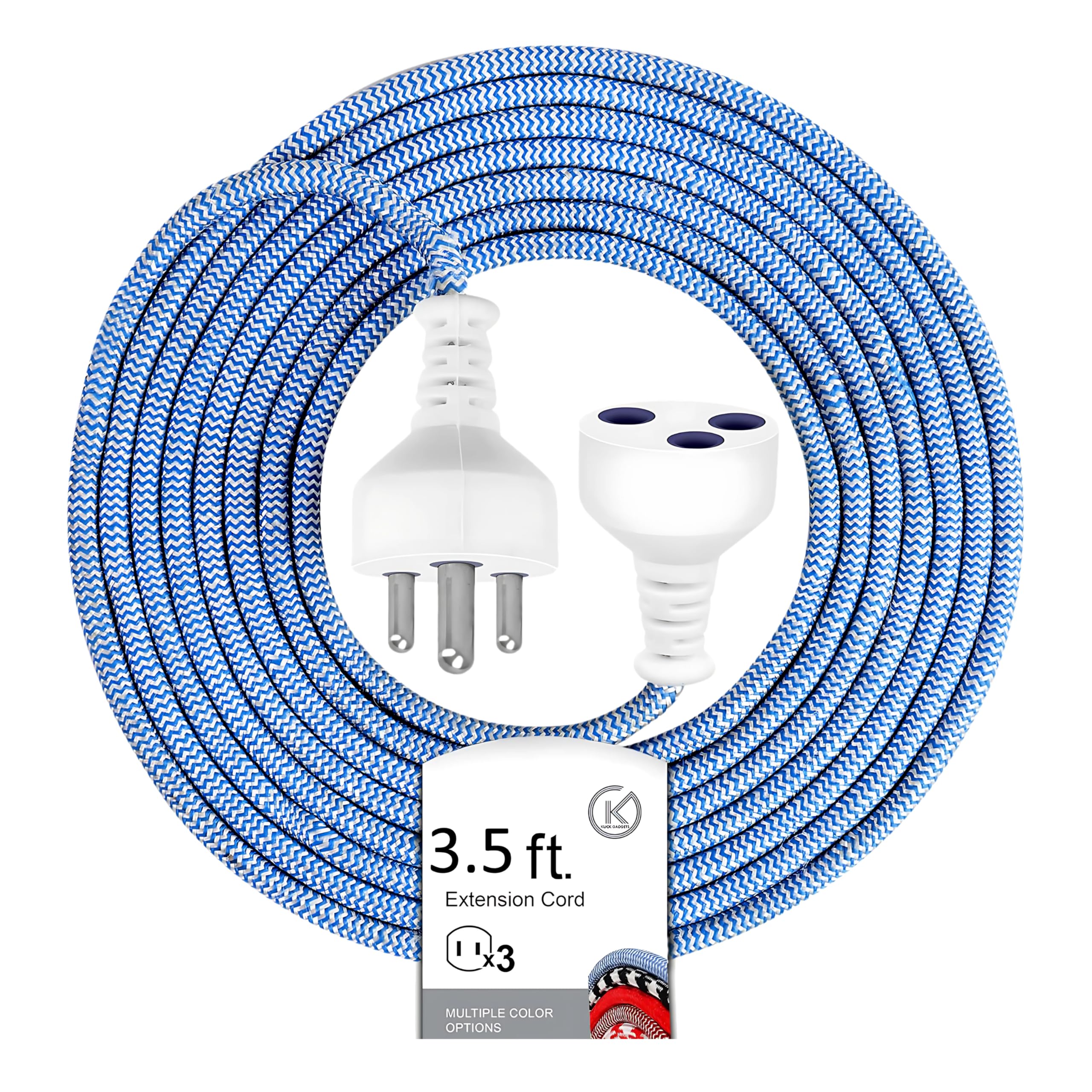 KLICK GADGETS 3 Pin Cotton Threaded Extension Wire | Power Extension Wire | Home Extension Cord | 3.5 Meters | Heavy Duty Copper Cord | Durable 4 Layer Coating | Multipurpose | 250 W | Blue-White-picture-29