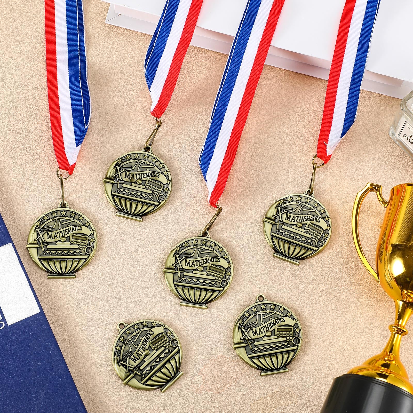 12 medallas de premio de matemáticas a granel de 2 pulgadas con cintas para el cuello, ganador de bronce dorado, premio de metal de matemáticas, premio de premio de matemáticas para