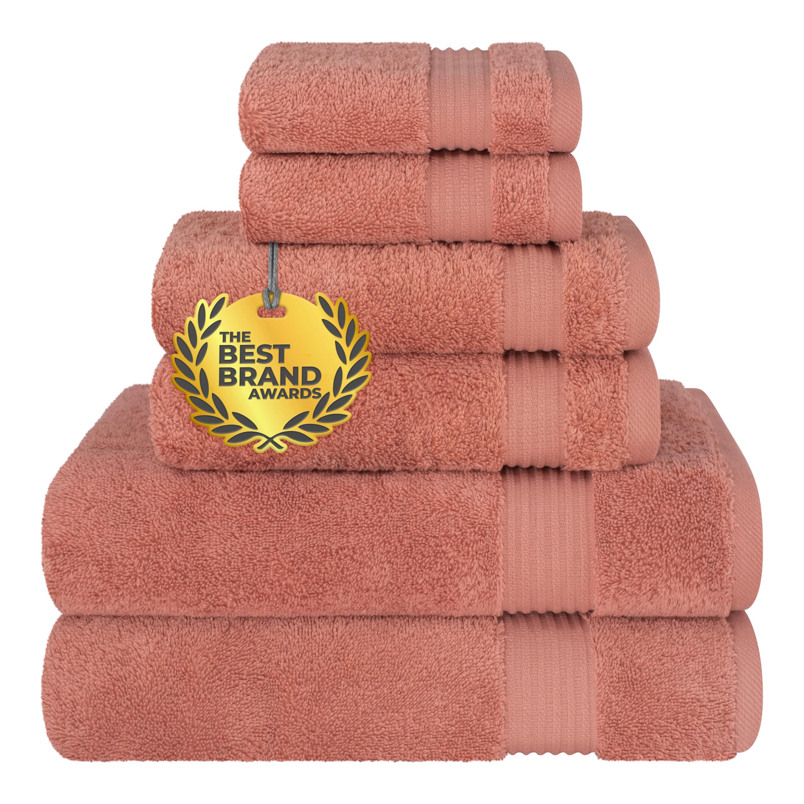 Cotton Paradise 6 Piece Towel Set, 100% Cotton Soft Absorbent Turkish Towels for Bathroom, 2 Bath Towels 2 Hand Towels 2 Washcloths, Coral Towel Set
