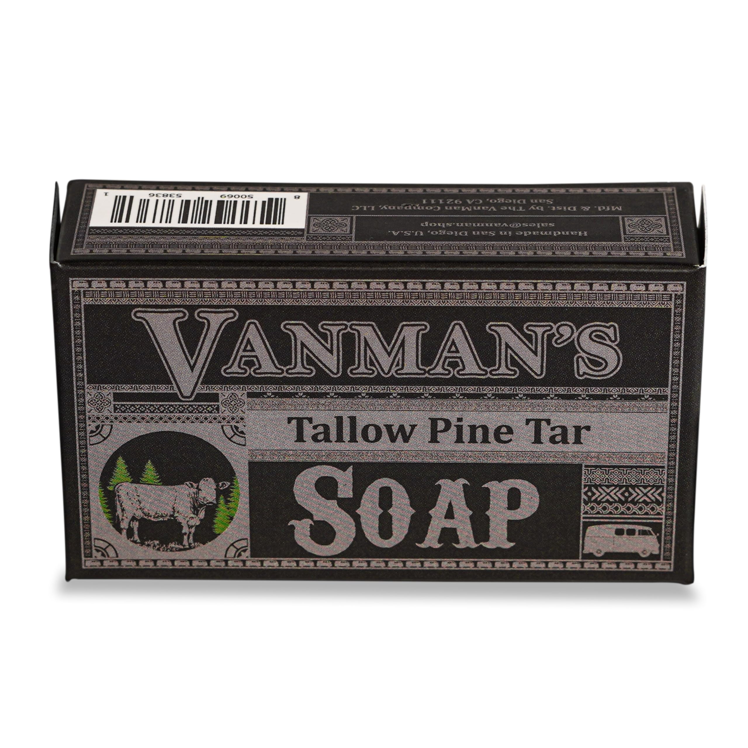 VanMan Tallow Pine Tar Soap Bar Grass-Fed Beef Tallow with Organic Oatmeal Charcoal Essential Oils Exfoliating Face Body
