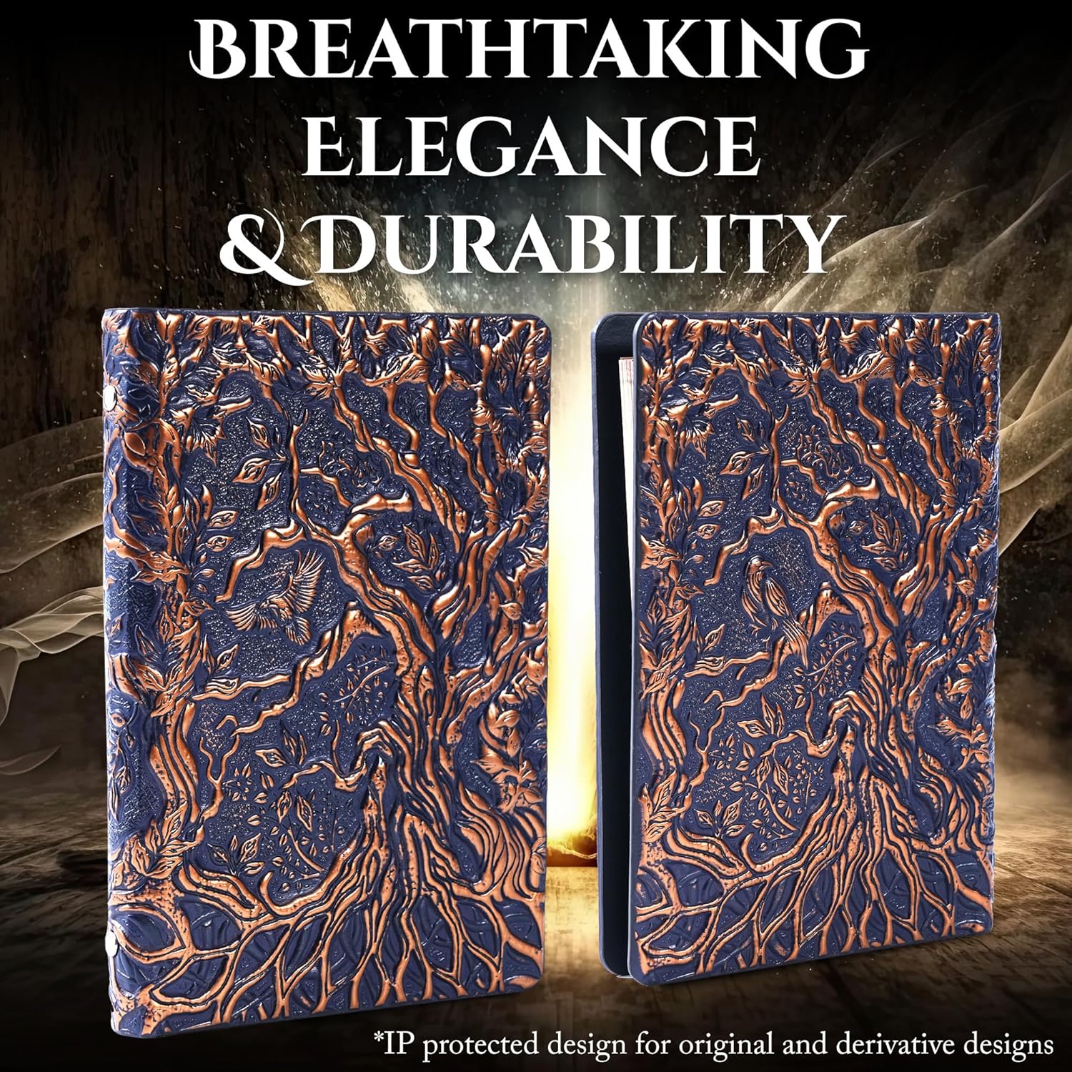 DND Notebook Journal Refillable Binder - A5 Story Forge 400 Pages (200 Sheets) with Breathtaking 3D Tree of Life Design - Perfect for Dungeons and Dragons (D&D) - Bonus Tabs and Ruler (Navy Copper)