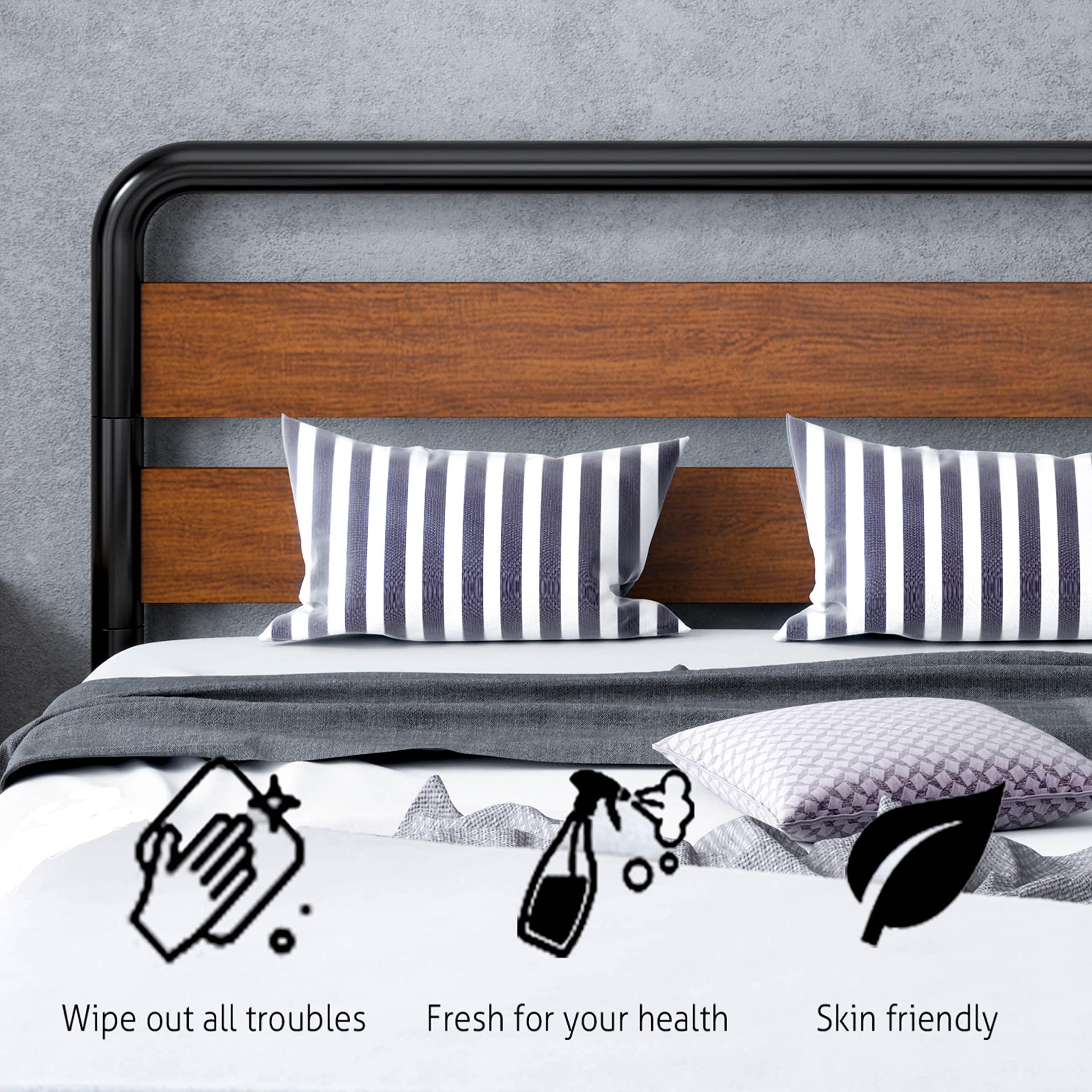 SHA CERLIN Queen Size Bed Frame with Wooden Headboard ,Footboard, Heavy