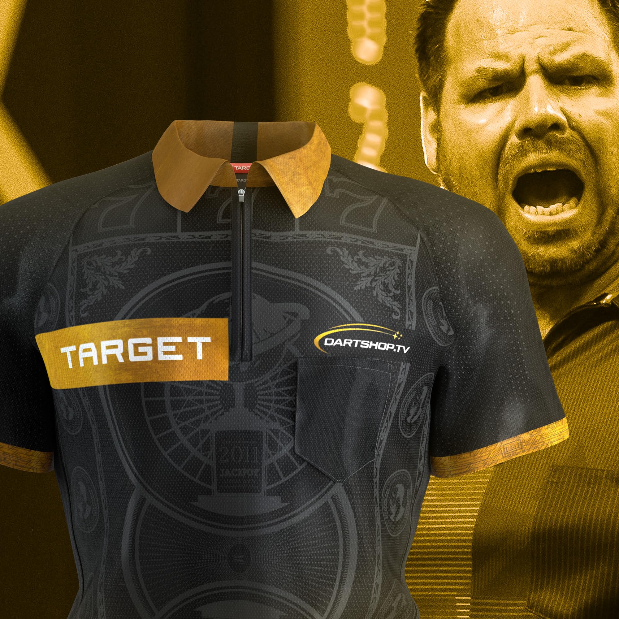Target Darts Adrian Lewis Dart-Shirt 2025 | Dart-Shirt für Herren, Erwachsene kühl kragenlos Dart-Oberteil, Dartscheiben Herren-Oberteil, The Jackpot“ Player-Edition-T-Shirt – S/M/L/XL/2XL/3XL/4XL