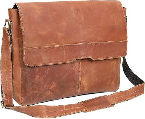 18 pulgadas Vintage Cuero Full Flap Messenger Bolso hecho a mano Bolsa para portátil Bolsa de mensajero acolchada Marrón (Mensajero marrón)