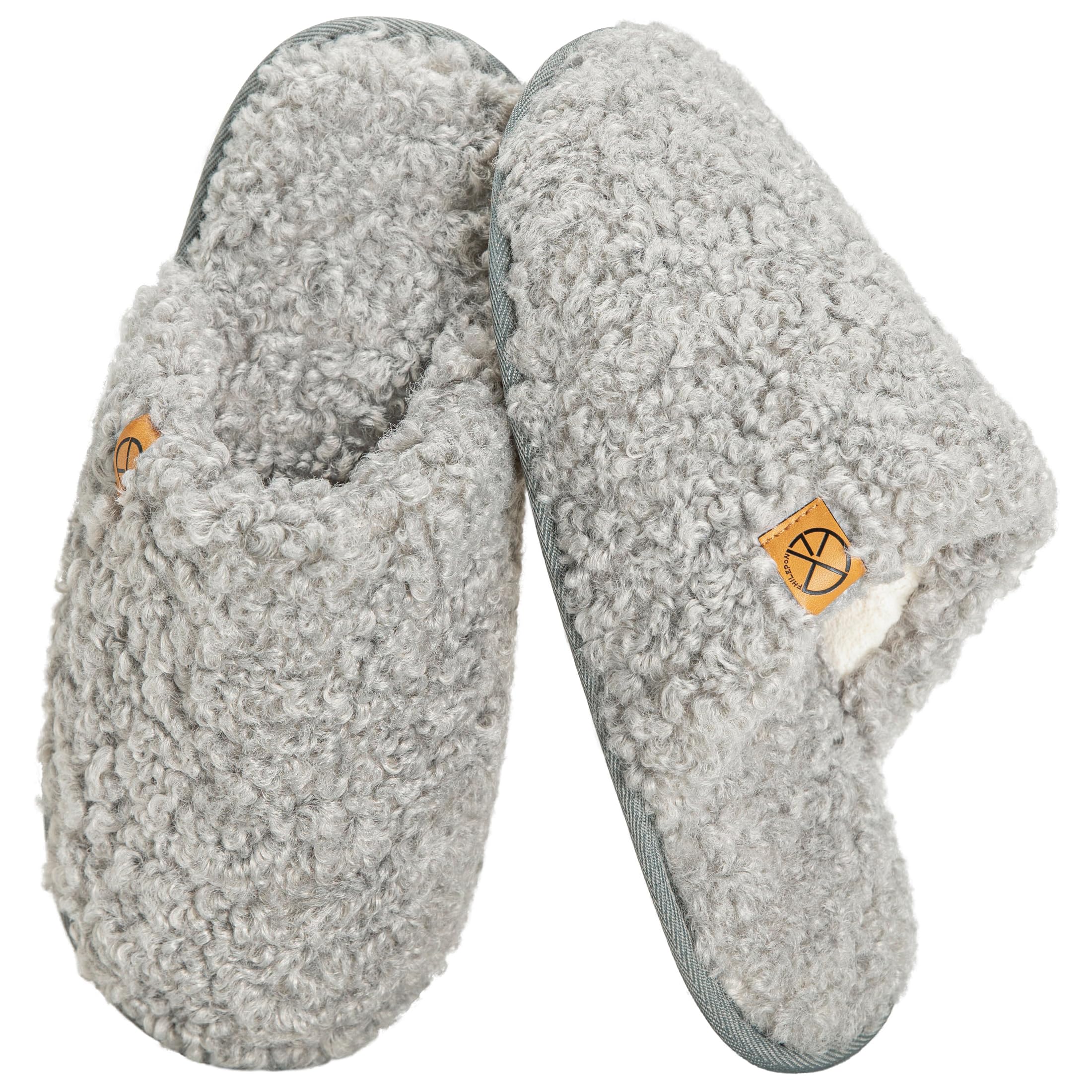 FHILEPON House Slippers for Women Comfy Faux Fur Memory Foam Bedroom Shoes Slip On Slides for Indoor Outdoor Use