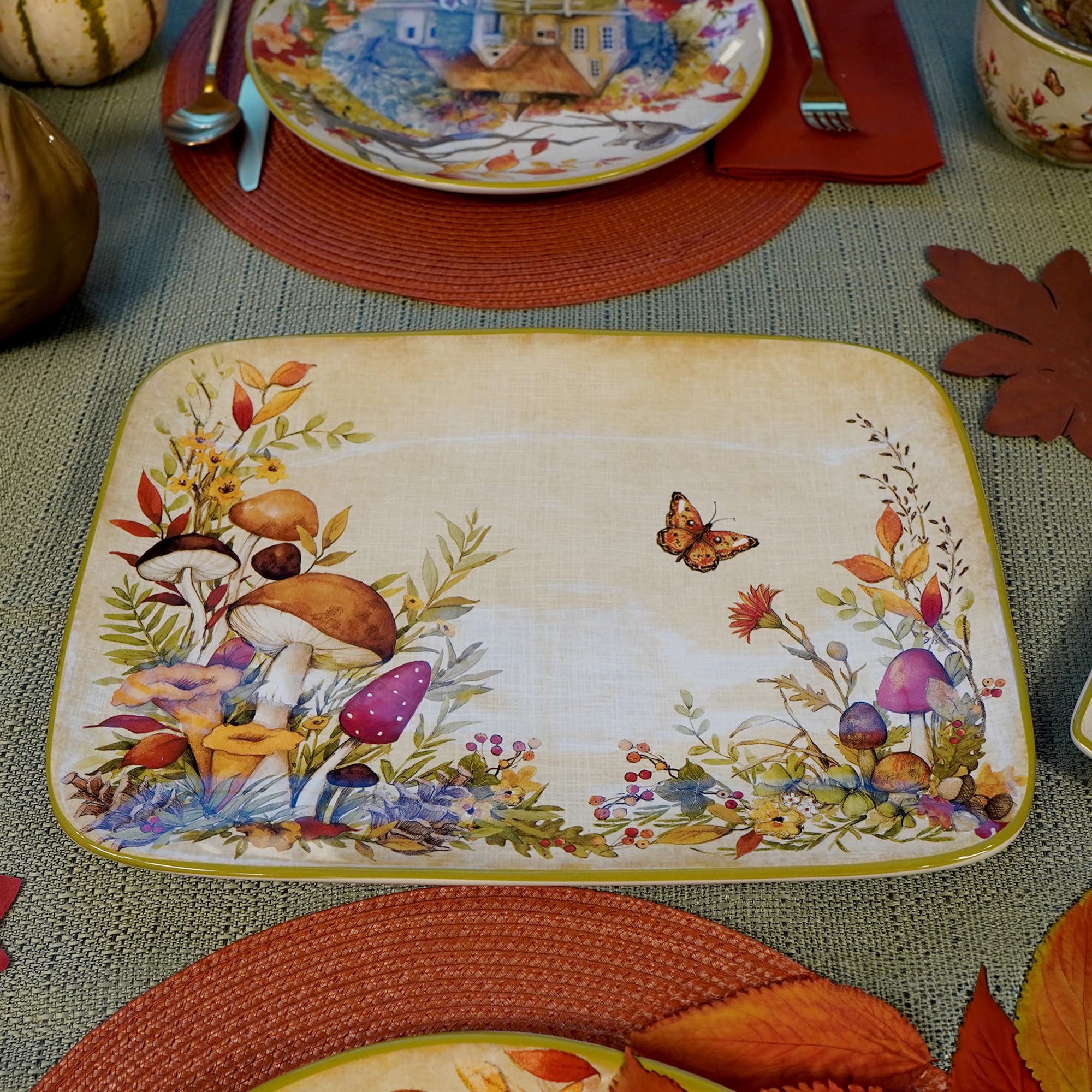 Certified International Woodland Critters Rectangular Platter, 14" X 10".,