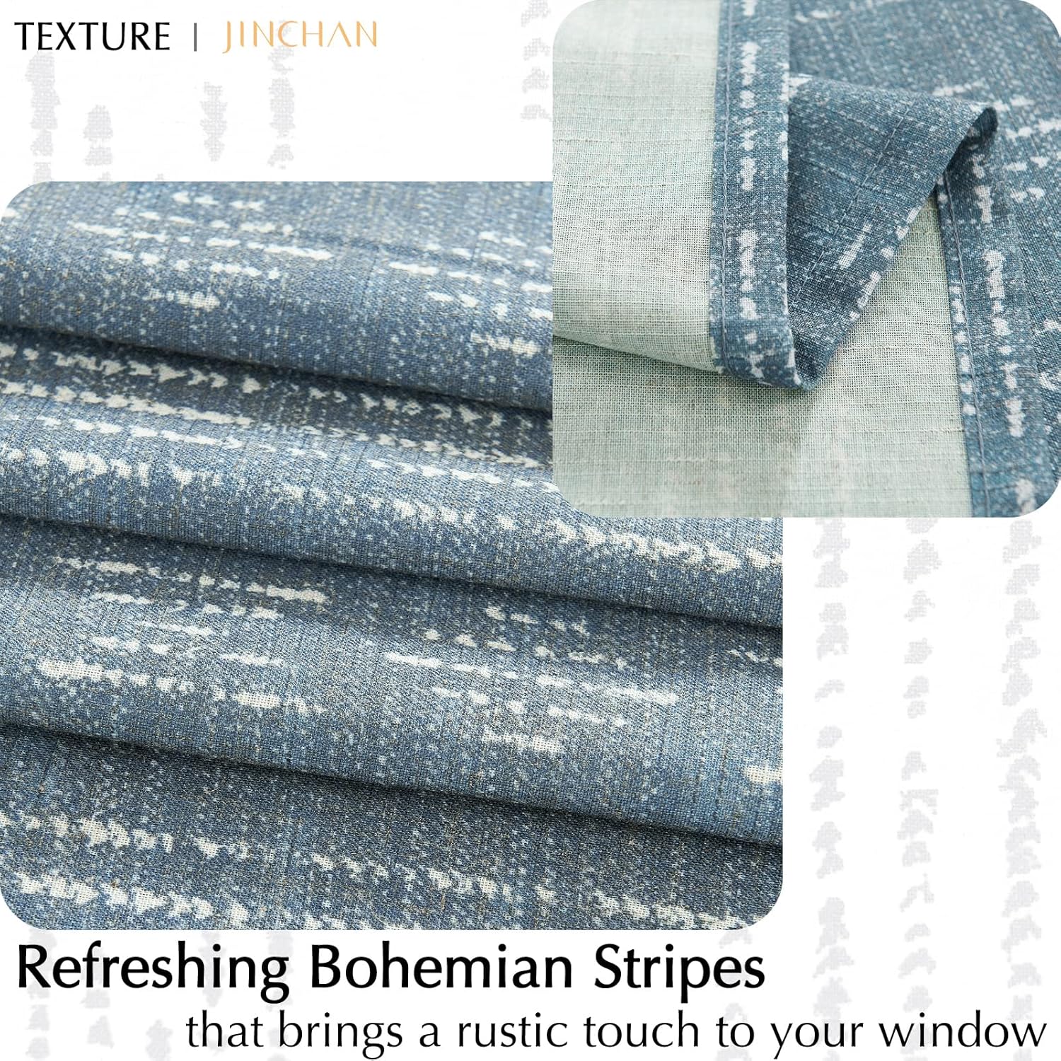 jinchan Geometric Striped Boho Valance Curtains Blackout Double Layer Valance for Windows 18 Inch Farmhouse Window Treatment for Kitchen Living Room Bedroom Rod Pocket 1 Panel Blue