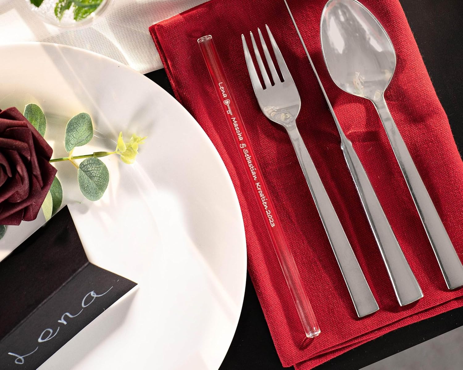 HALM 50x Personalized Wedding Favors -Engraved Glass Straws with Guest Names Marriage Present