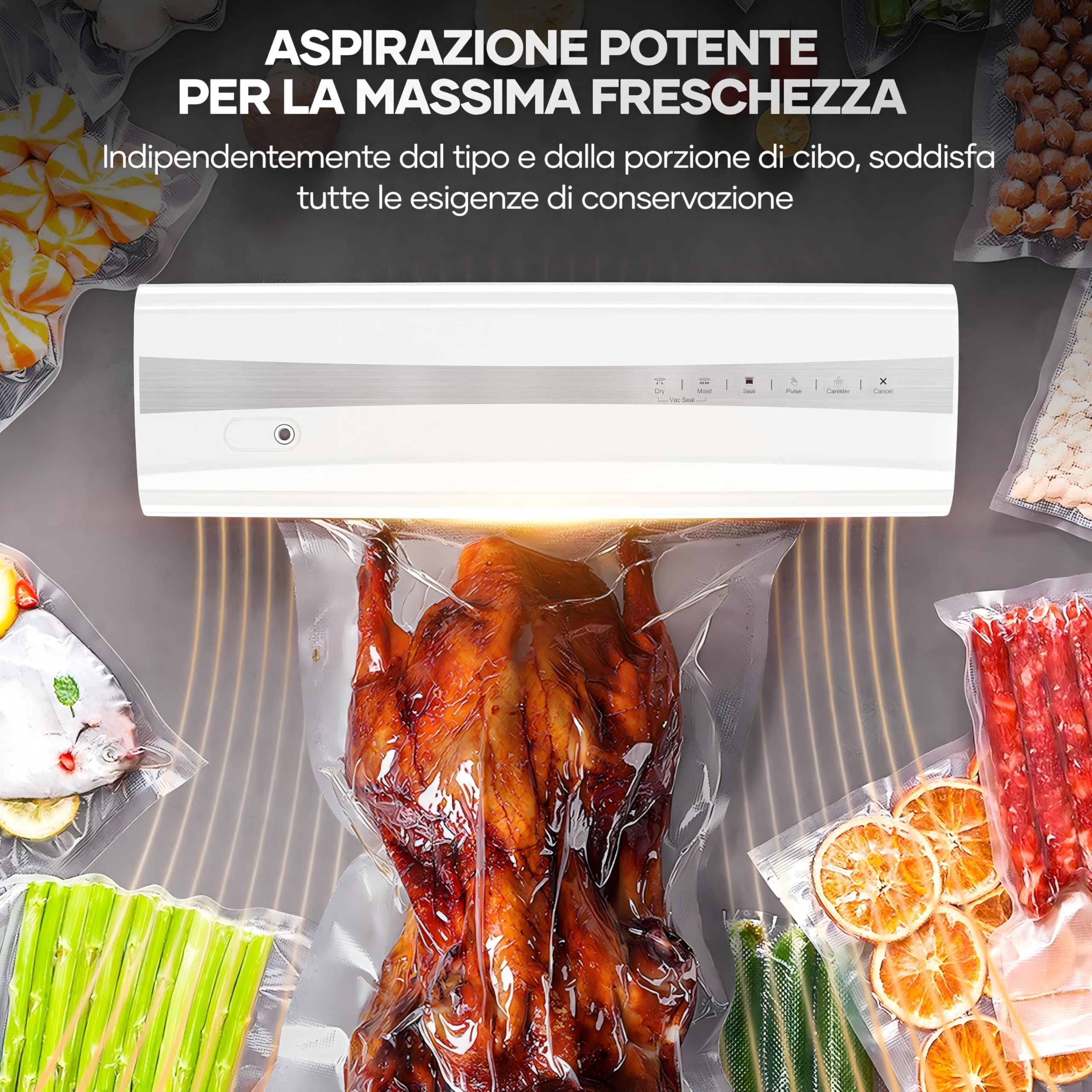 Kejector Macchina Sottovuoto Alimenti 5 in 1, sigillatrice per sottovuoto,5m rotolo sottovuoto, taglierina per sacchetti, tubo sottovuoto, modalità asciutto/bagnato per la conservazione degli alimenti