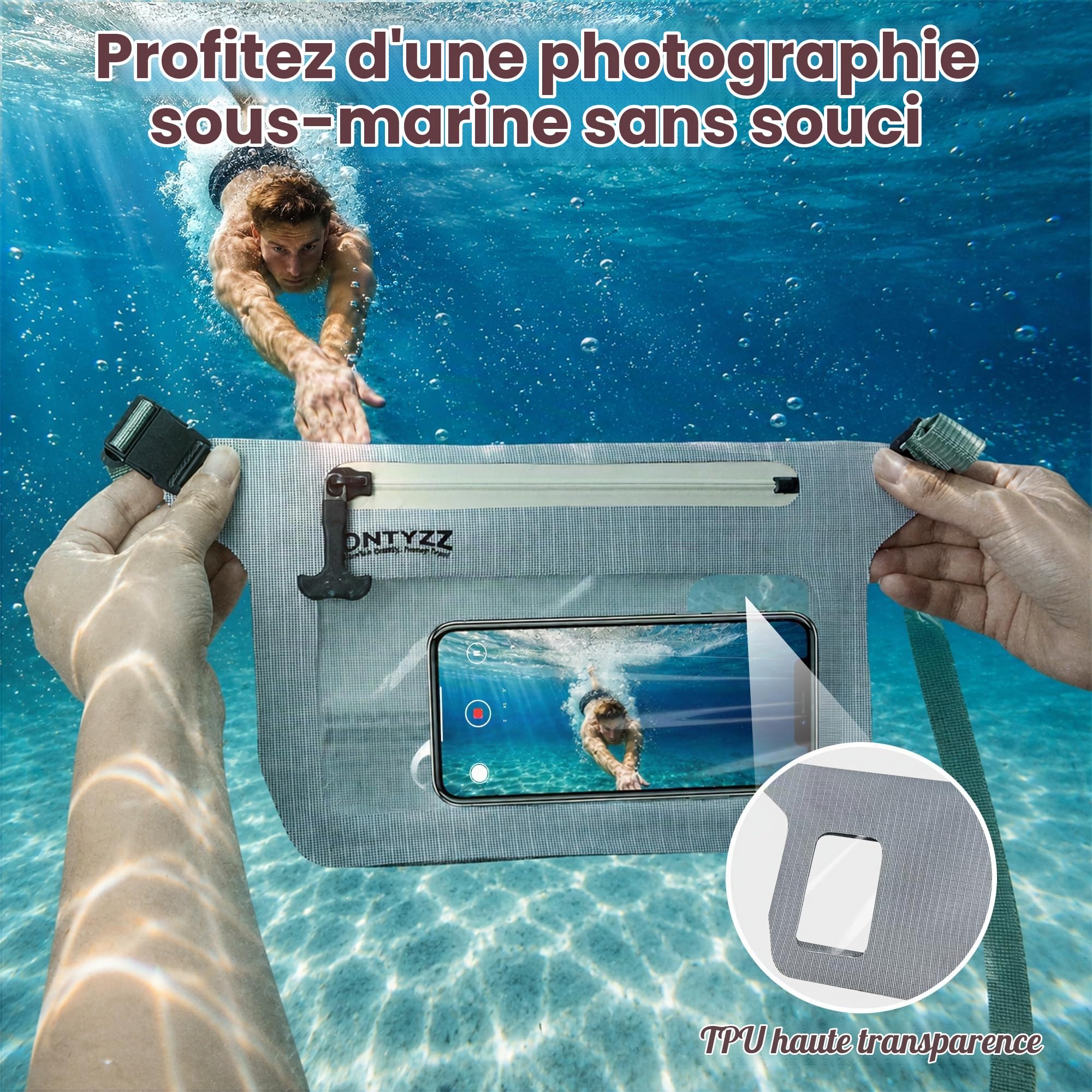 IPX8 Sac Banane Imperméable 2 Pièces Pochette Etanche avec Sangle Hanche Réglable Grande Capacité Ecrans Tactiles Pochette Téléphone Portable pour Sports Nautiques Natation Plage Sorties en Bateau