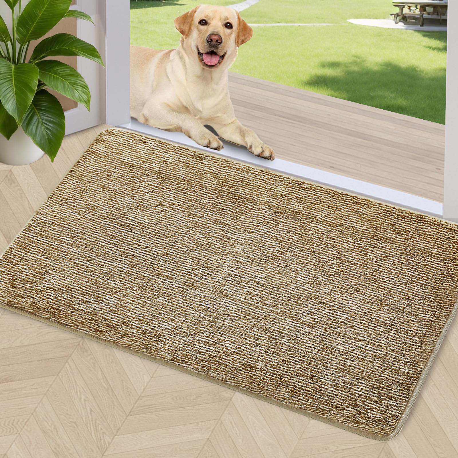 REFETONE Indoor Doormat, Front Door Mat 20"x32" Absorbent Rubber Backing Non Slip Back Door Mats, Washable Low-Profile Inside Floor Mat Door Rugs for Entryway, Resist Dirt Mud Mat for Dogs, Coffee