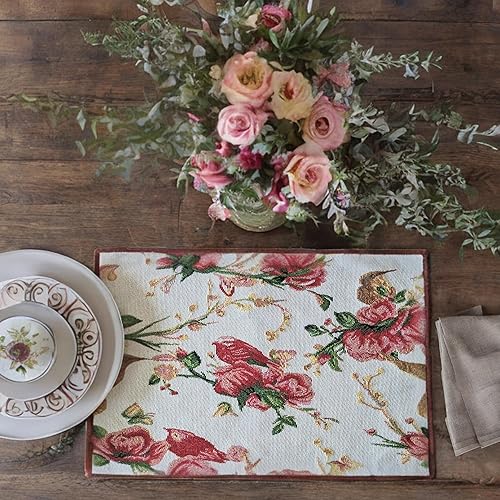 Miniatura 2 de Tache - Manteles individuales de primavera con diseño floral de rosas rojas dulces y pájaros, tapiz vintage estilo shabby chic, para cocina,