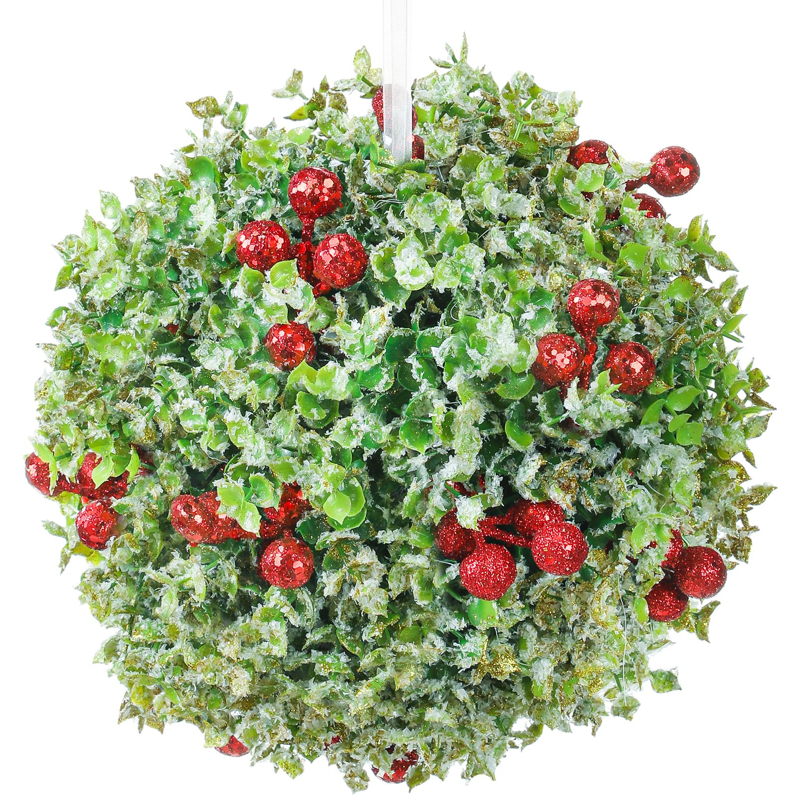 Blueweenly Weihnachtliche Mistelzweig-Ornament, groß, künstlich, Mistelzweig, küssende Kugel, Glitzer, Weihnachtsbaumdekoration, hängende Mistelzweig, für Weihnachtsbaum, Türdekoration (20,3 cm,