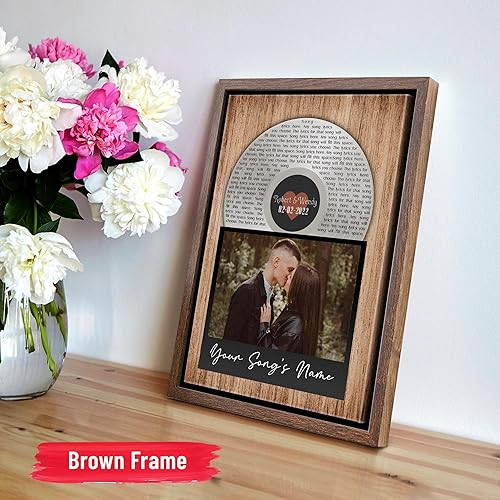 Vista 90 de H-DEWALL Letras de canciones personalizadas, lienzo enmarcado en marrón, música romántica del día de San Valentín, regalo personalizado para marido