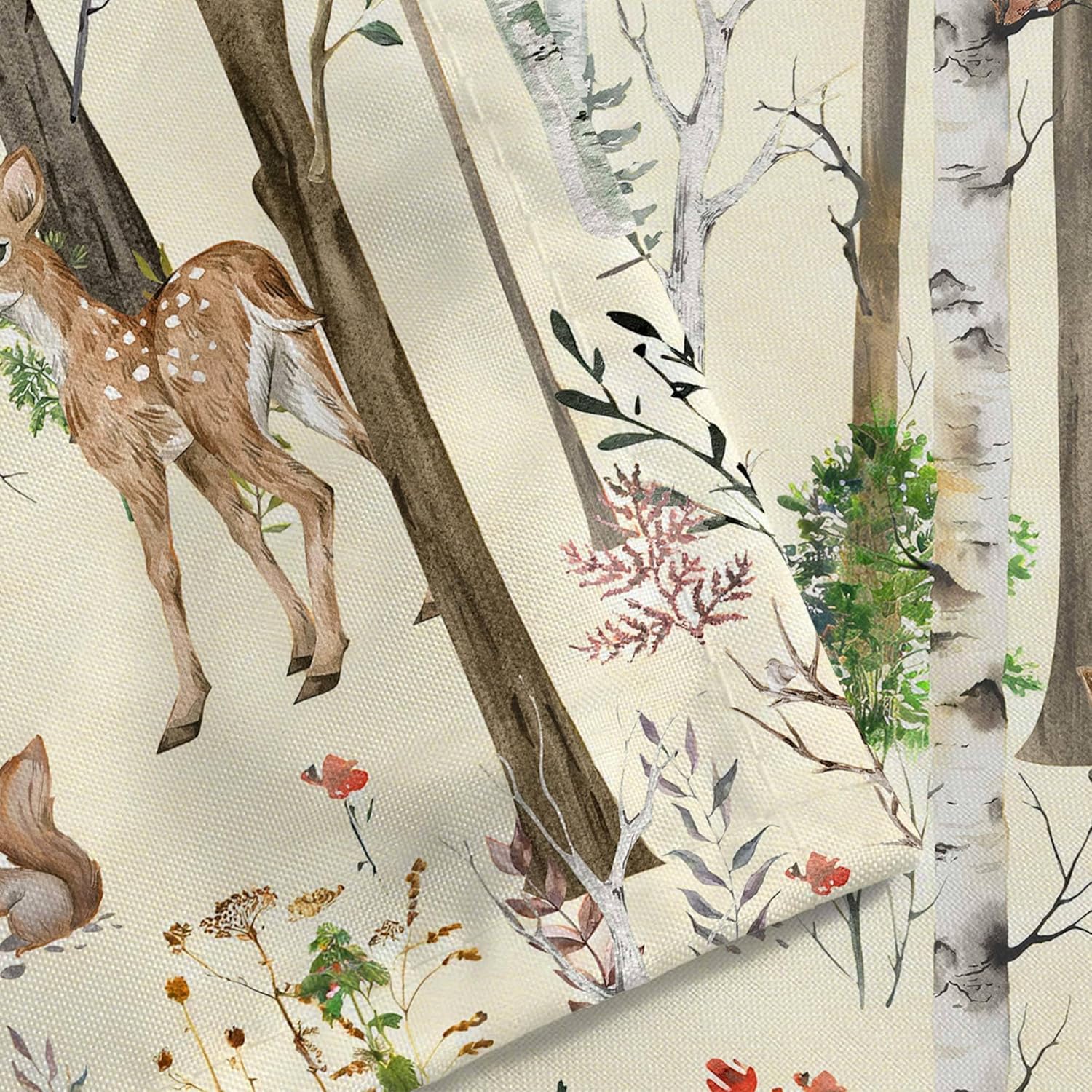 JAWO Rustic Forest Shower Curtains, Lodge Cabin Woodsy RV Shower Curtain, Wildlife Animals Woodland Campers Camping Bathroom Set with Hooks, 72X78 Inch, Beige