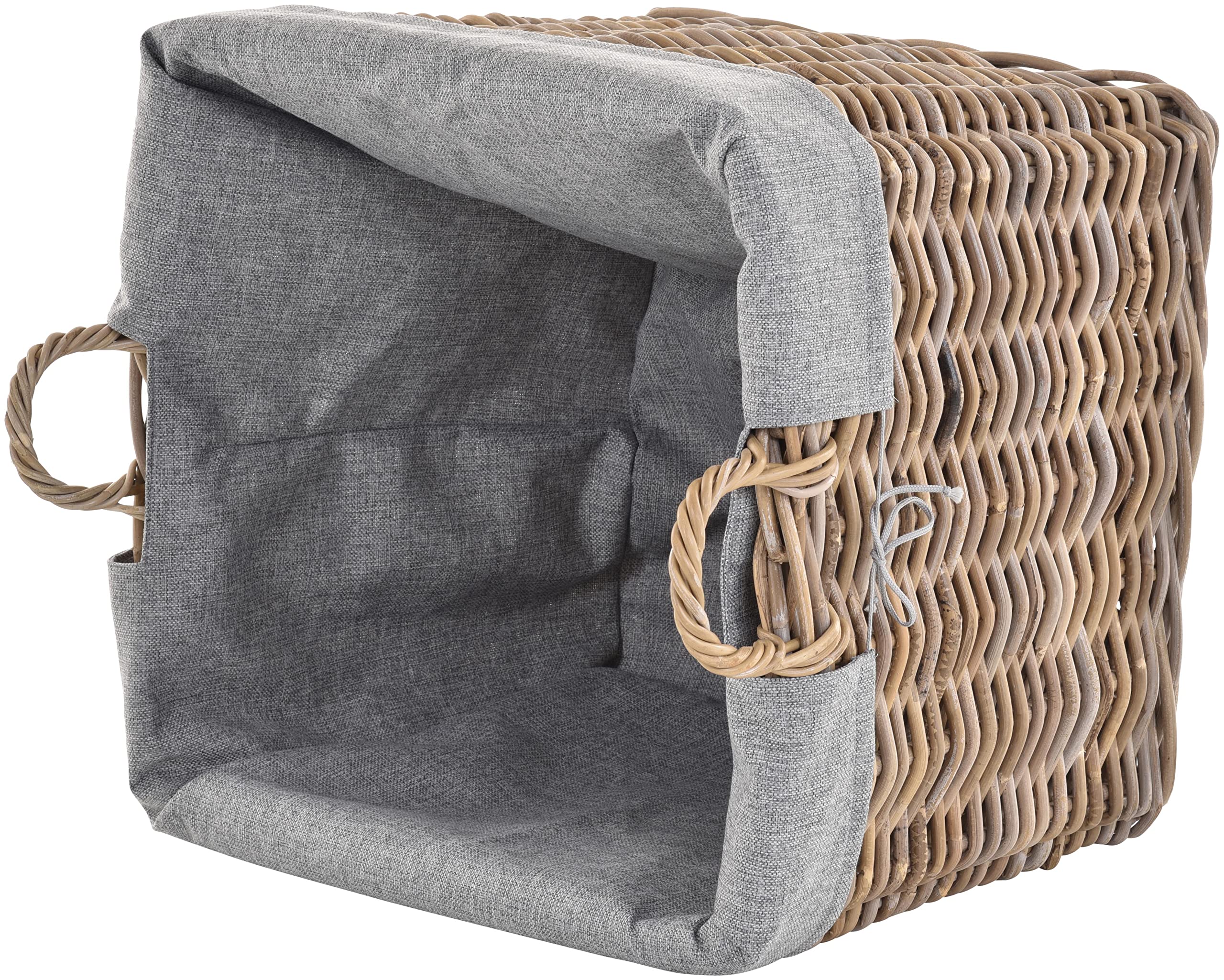 Duży kosz na drewno, naturalny rattan, XL, kosz z wsypy, kosz dekoracyjny, kosz na drewno kominkowe, uniwersalny kosz z jutą (średni, szary, naturalny – kwadratowy)