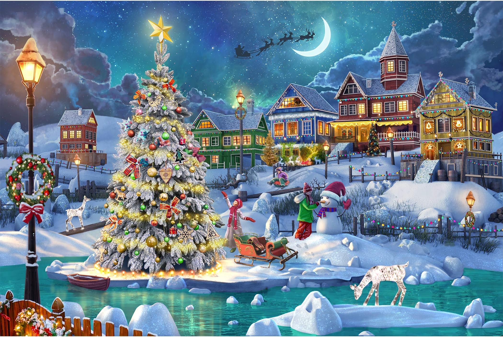 Becko US Puzzles for Adults 1000 Pieces, Wooden Jigsaw Puzzles, 1000 Piece Puzzle for Adults & Kids, Christmas and Holiday (Snow Scene)