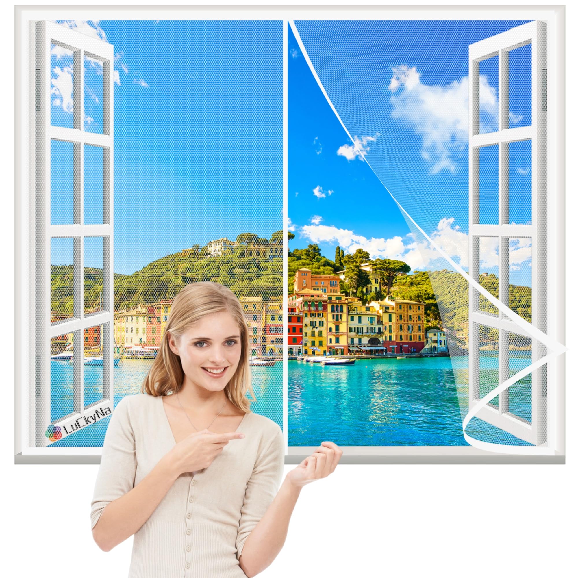 Magnetic Window Screen White 110x160cm Magnetic Fly Screen with with Self-Adhesive Tape Insect Mesh Easy to Install Without Drilling