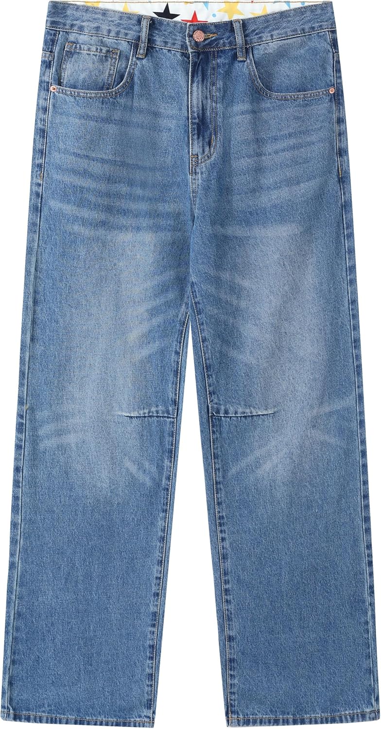 Men's Non-Stretch Loose Fit Wide-Leg Super Baggy Long Jeans Denim Pants - Image 5