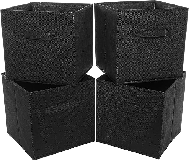 Clay Roberts Storage Cubes, 25cm x 25cm x 25cm, Foldable Storage Boxes, Pack of 4, Black, Fabric Storage Basket Set for Storage Units, Homes and Offices