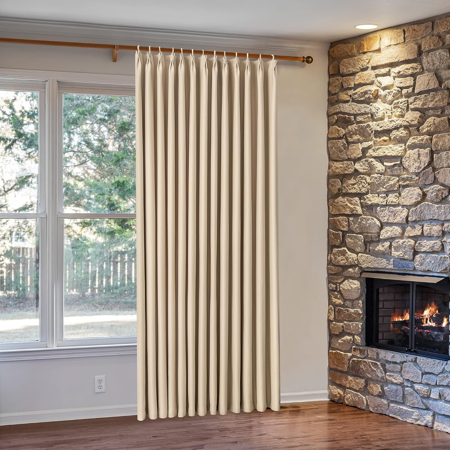 YGHYYF Beige Pinch Pleated Curtains 63 Inches Long for