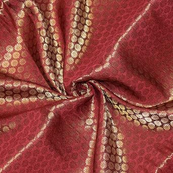 Maroon Brocade Art Silk Fabric Skirt Wedding Lehenga Solid Pattern Fabric for Sewing Crafting Home Decor By The Yard