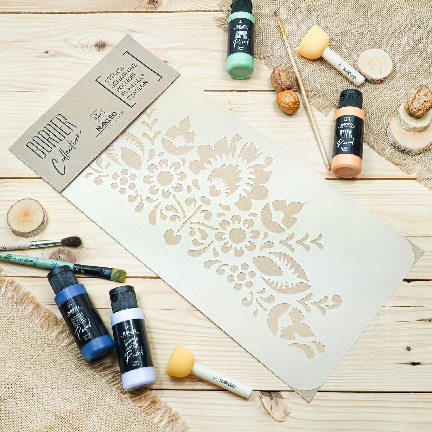 NAKLEO Border Wall Stencil 8,3”x17,7”, Polish Ethno Folklore Pattern, Reusable Plastic Template, Painting Stripe DIY Art and Craft Home Decor, Fabric Furniture Wood Paper Patio