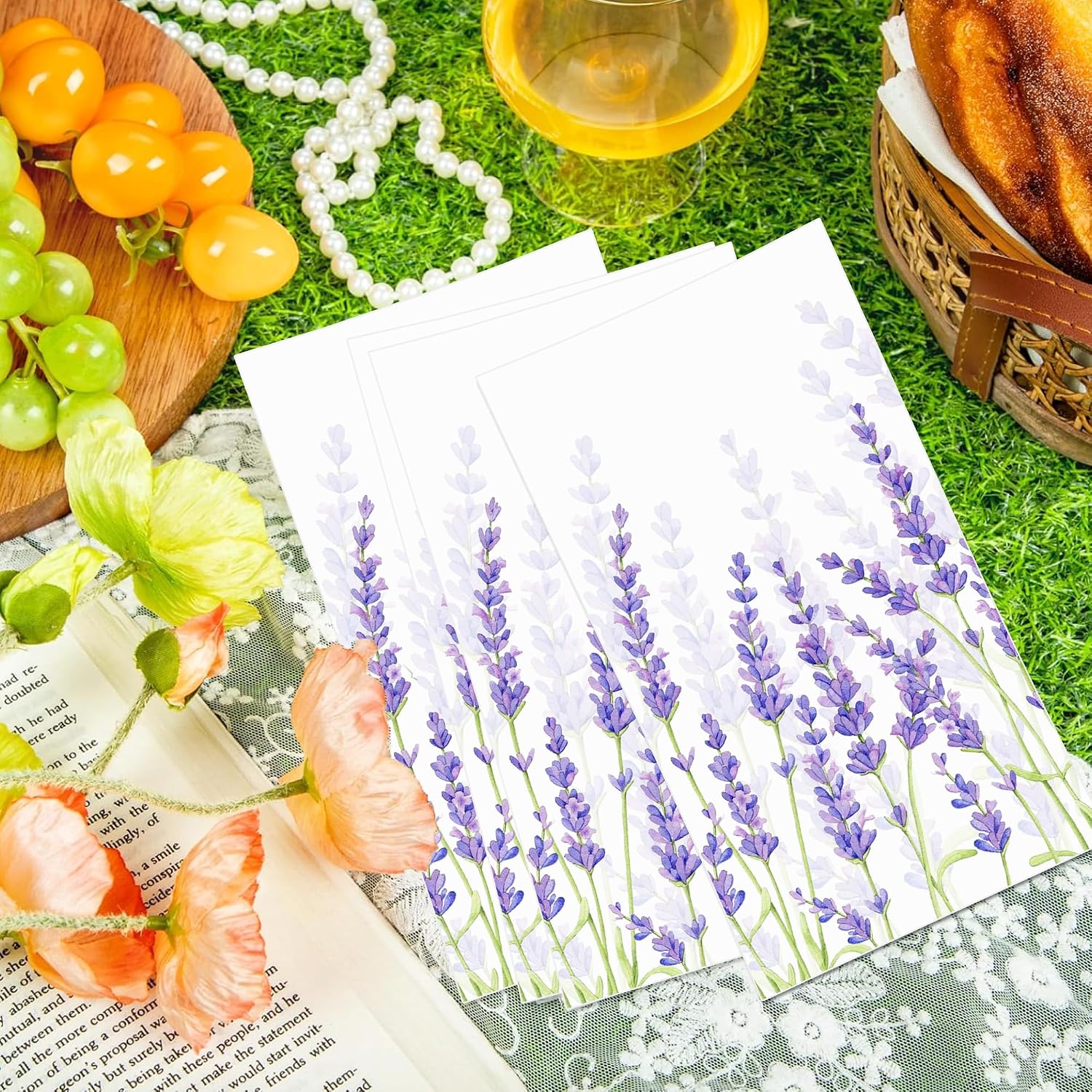 80PCS Lavender Paper Napkins - 4.5x8 Inch Disposable Lavender Guest Napkins, Flower Party Supplies, Floral Birthday Decorations for Wedding,Birthday,Baby Shower, Tea Garden Party, Bridal Shower