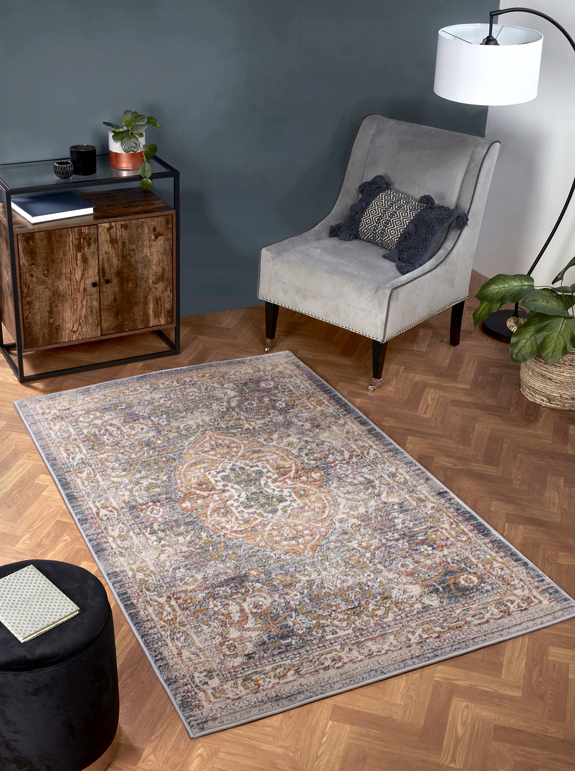 E-Rugs Dark Blue Classic Nova 8881B Abstract Floral Oriental Striking Designer Traditional Runner, - 66 X 200Cm