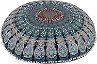 Vista 1 de Funda para cojín de mandala, estilo decorativo hippie, bohemio, puf otomano, indio, con pompones, fundas de almohada