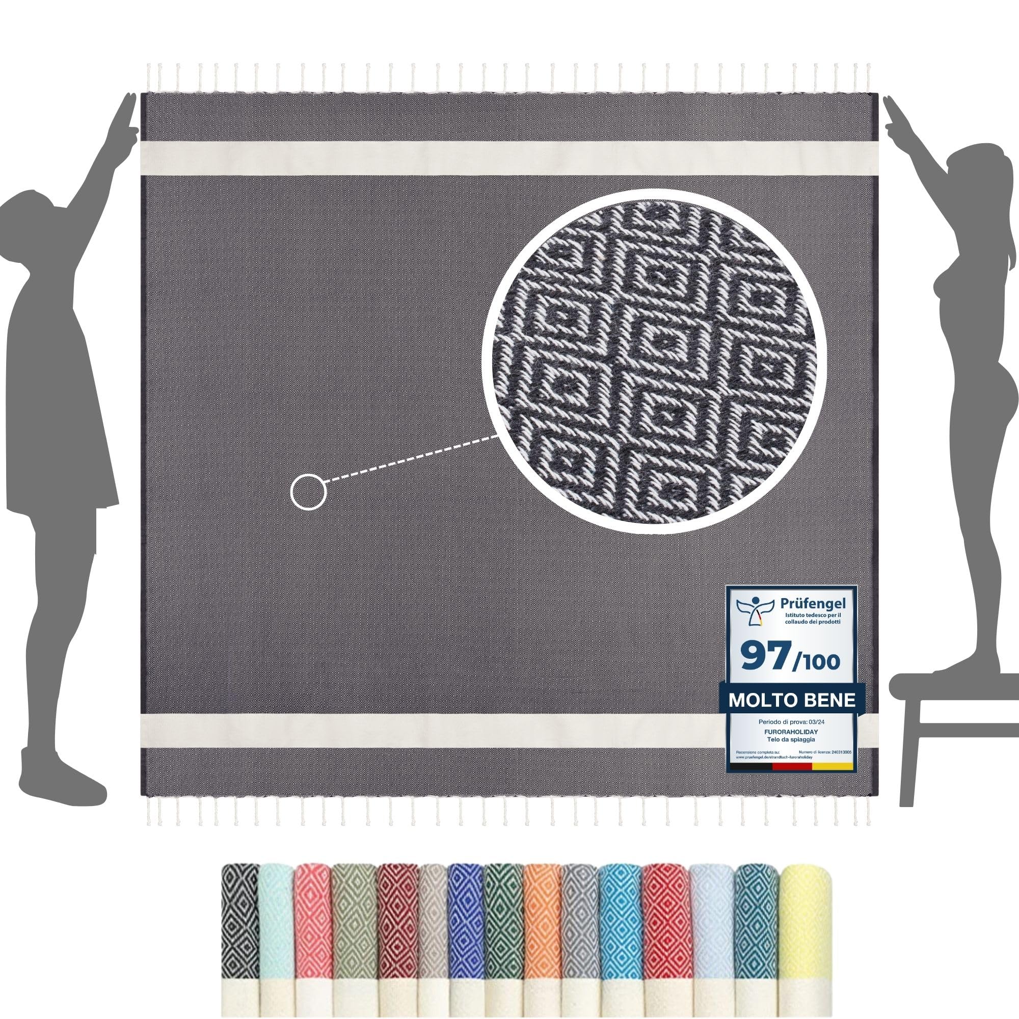 furora HOLIDAY Telo Mare Grande cotone 200x200 cm XXL GIGANTE | Telo Spiaggia antisabbia - Coperta Pic Nic - Pareo Asciugamano Mare spugna | Fouta Beach Towel lungo, frange angoli, Uomo Donna Ragazzi