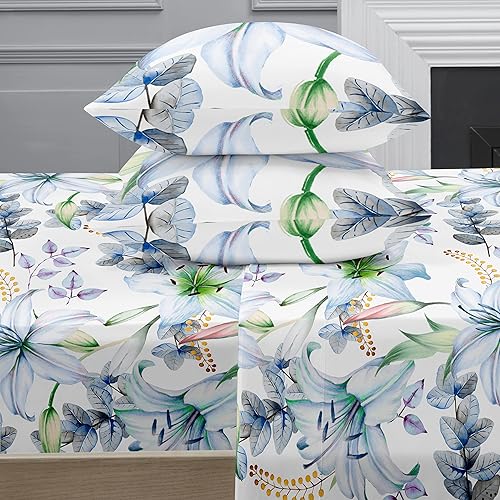 Miniatura 8 de YIYEA Juego de sábanas de microfibra floral de doble cepillado de 1800 hilos, lujosas, calidad hotelera, para cama de tamaño matrimonial,