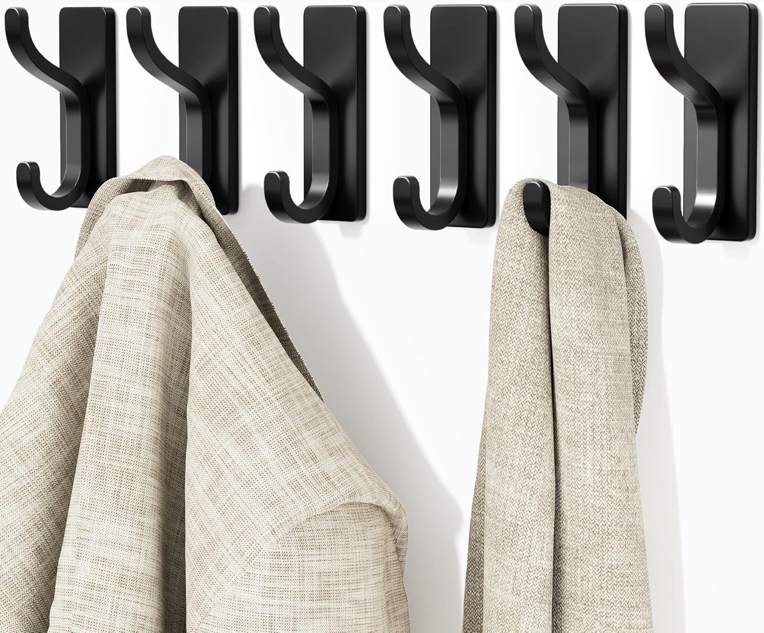 pickpiff Adhesive Wall Coat Hooks - Heavy Duty Stick-On Door Hanger, Metal Hook for Hanging Towel,Purse, Robe, Backpack, Jacket, Clothes - for Bathroom,Dorm, Closet, Kitchen - Black, 6 Pack