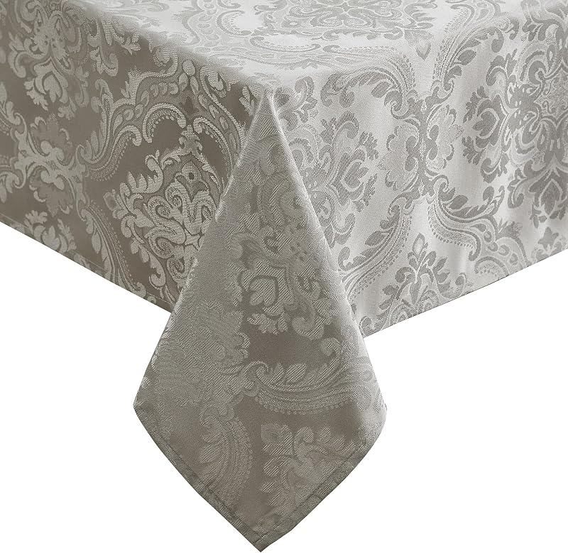 Caiden Elegance Damask Tablecloth, Silver - 52" W x 70" L