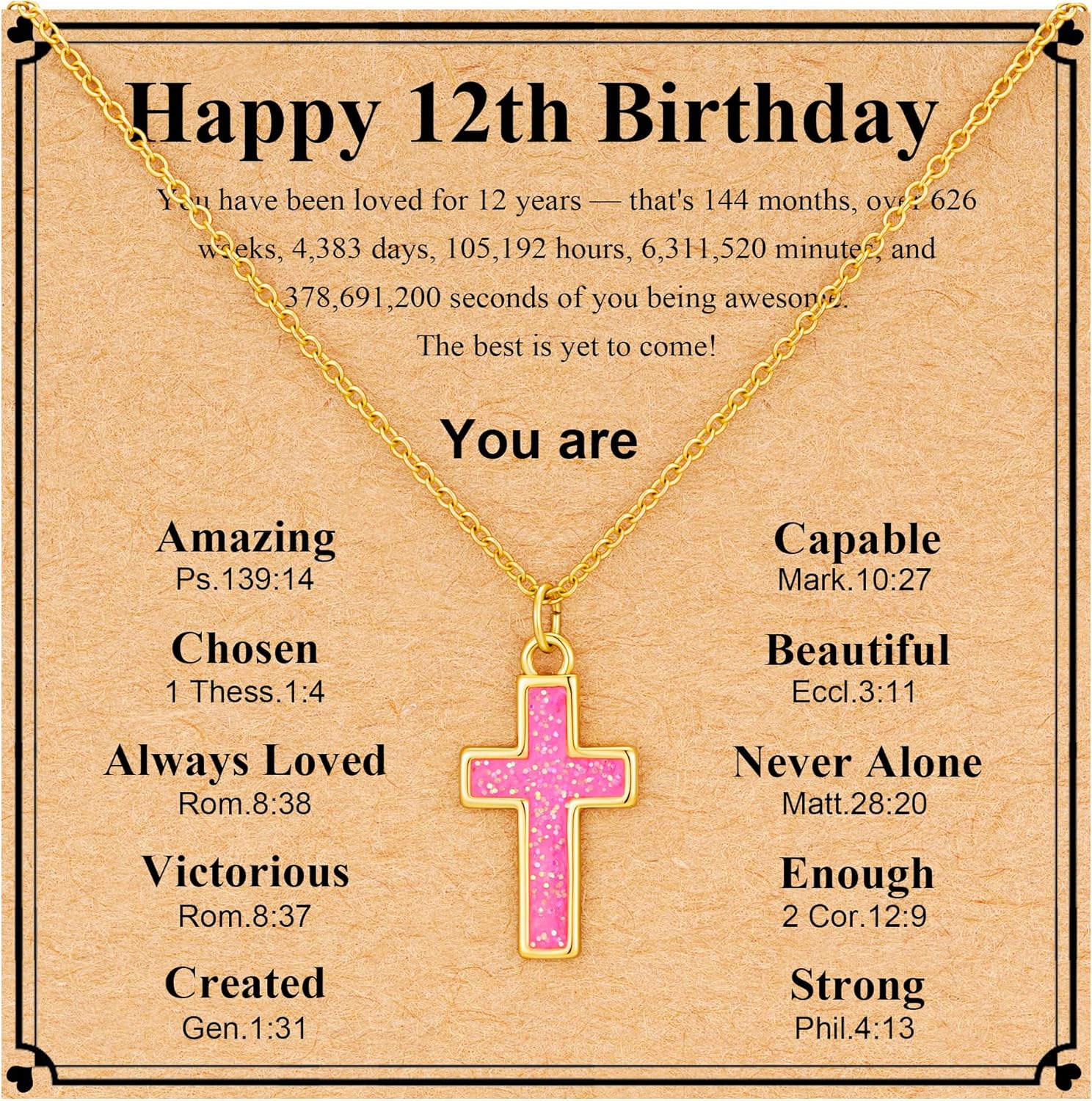 Easter Basket Stuffers for Teenage Girls Happy 6 7 8 9 10 11 12 13 Year Old Girl Birthday Gift Pink Cross Necklace for Teen Girl First Communion Baptism Confirmation Gifts