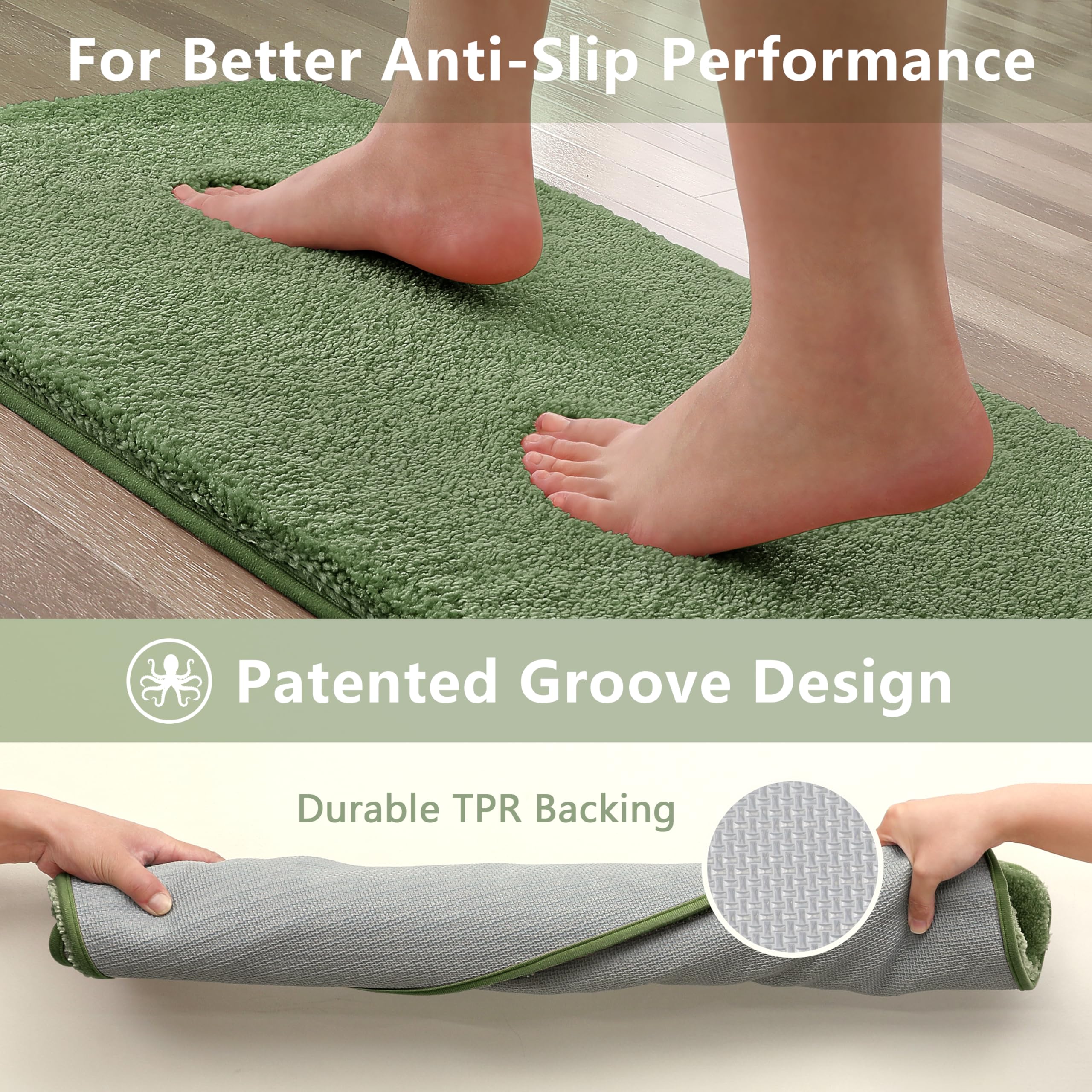 VANZAVANZU Non Slip Bath Mat, Threefold Lifespan, Super Soft Absorbent, Green, 50 x 80cm - Image 3
