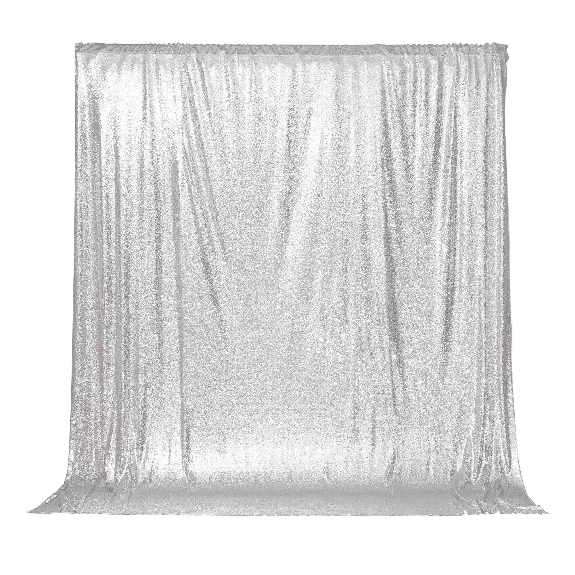 PartyDelight Silver Sequin Backdrop 6x6ft - High Density 3mm Shimmer Sequin Background with 4-Inch Rod Pocket, Sparkly Photography Curtain for