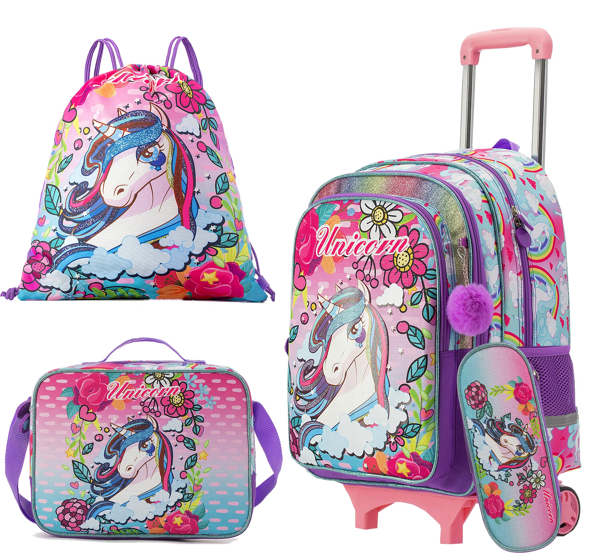 Buy Meetbelify Unicorn Rolling Backpack for Girls 4 in 1 Elementary