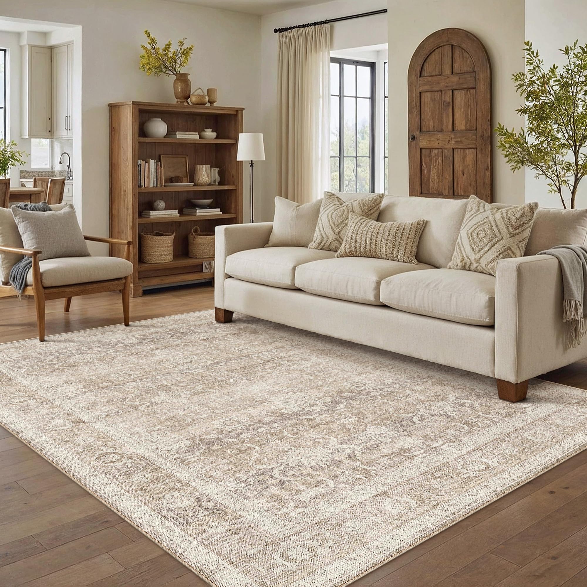 PureCozy Vintage Rugs Living Room Washable Large Rug 140x200cm Beige