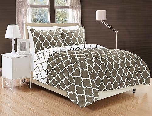 Elegant Comfort - Juego de edredón reversible con alternativa al plumón de ganso, 3 piezas - Juego de edredón reversible para todas las estaciones,