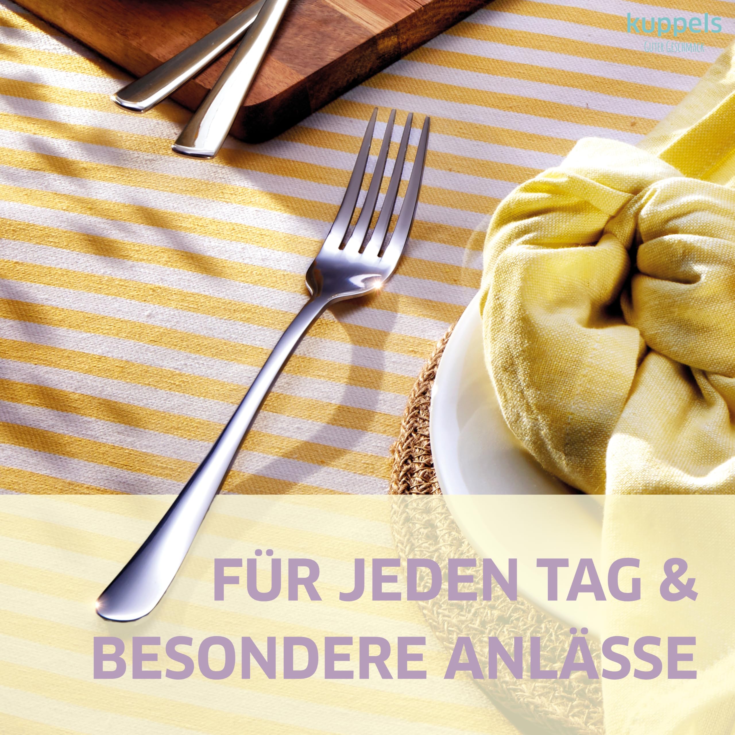 Kuppels Delia Besteck Set 30-tlg, 6 Personen, Edelstahl hochglanzpoliert | Menümesser, Menügabeln, Menülöffel, Kaffeelöffel, Kuchengabeln, spülmaschinenfest, modernes glamouröses Design