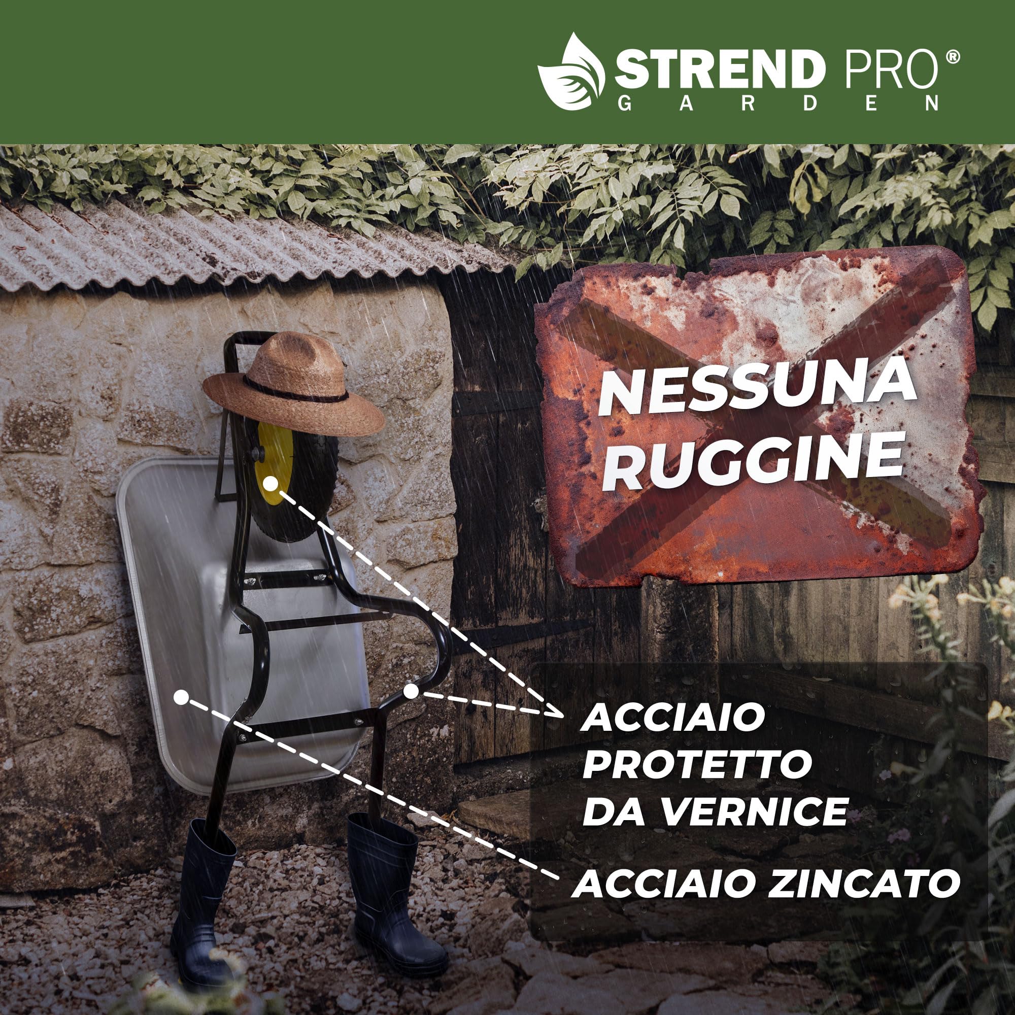 STREND PRO Carriola con ruote pneumatiche 85L 250KG | LEGGERA e PRATICA Carriola grande | Carrello a mano | Carrello scorrevole