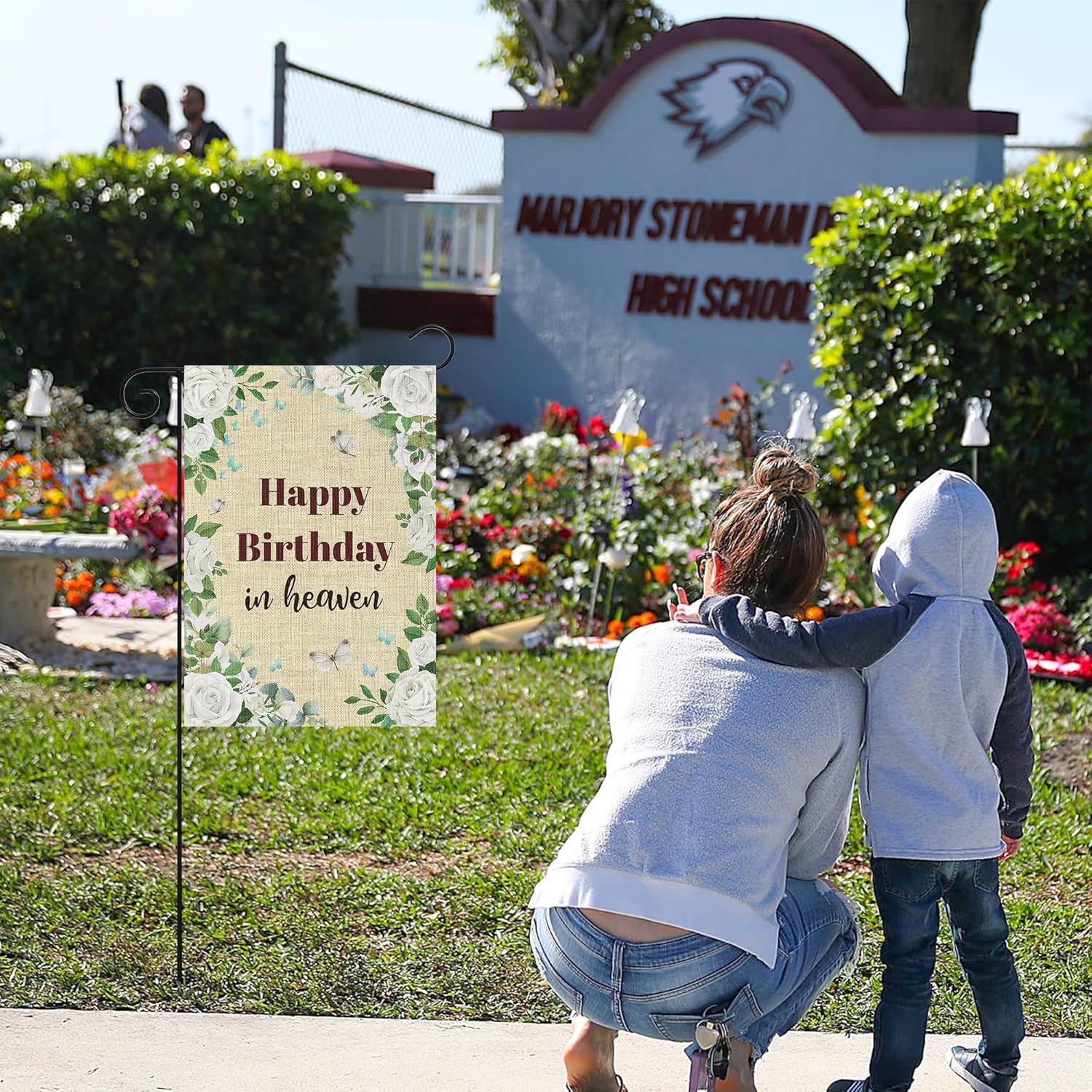 WATINC Happy Birthday in Heaven Garden Flag - Funeral Memorial Flags for Sympathy, 12 x 18 Inch Linen Yard Decorations, Grave Cemetery Farmhouse Outdoor Decor Supplies (White Flora) - Image 5