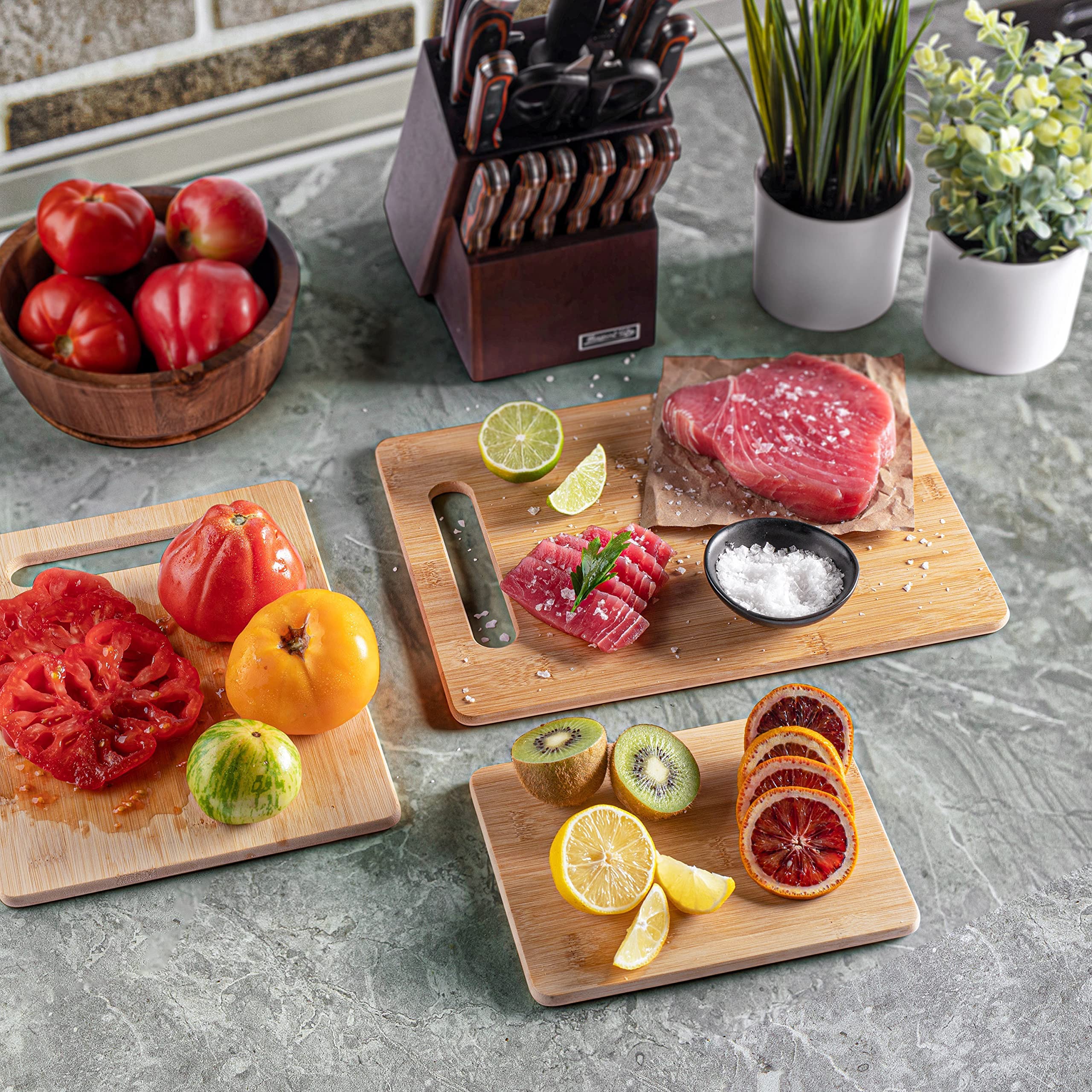 Bamboo Cutting Board Set of 4 Kitchen Chopping Boards with Juice Groove for Meat, Cheese and
