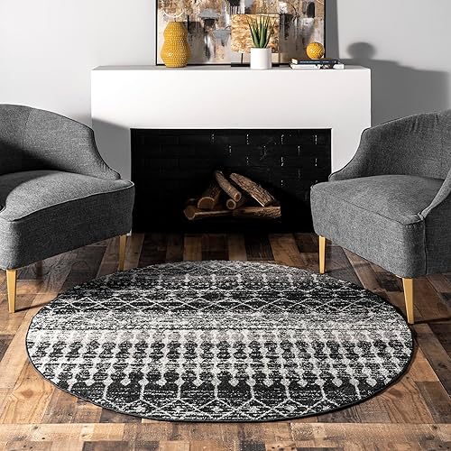 Miniatura 98 de nuLOOM 2x8 Alfombra de Área Blythe Marroquí, Negro y Blanco, Diseño Bohemio Desvanecido, Resistente a Manchas, Para Dormitorio, Comedor, Sala