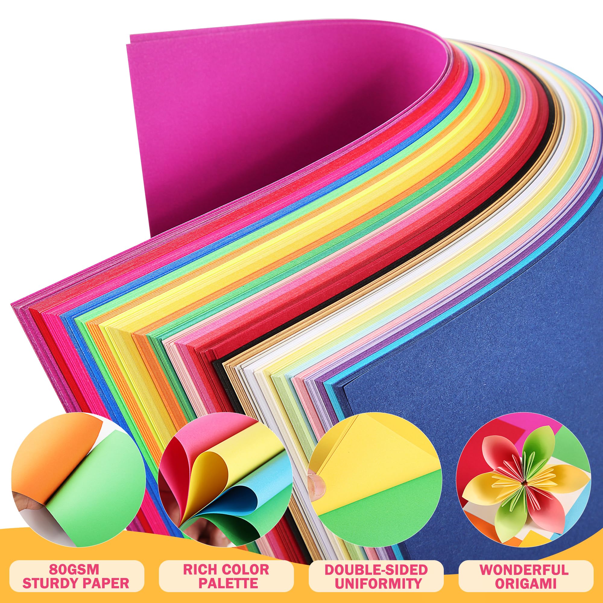 300 Sheets Origami Paper, 30 Bright Colors 20x20cm 80gsm Double-Sided Square Folding Paper for Arts Crafts & School Projects UAP060E - Image 4