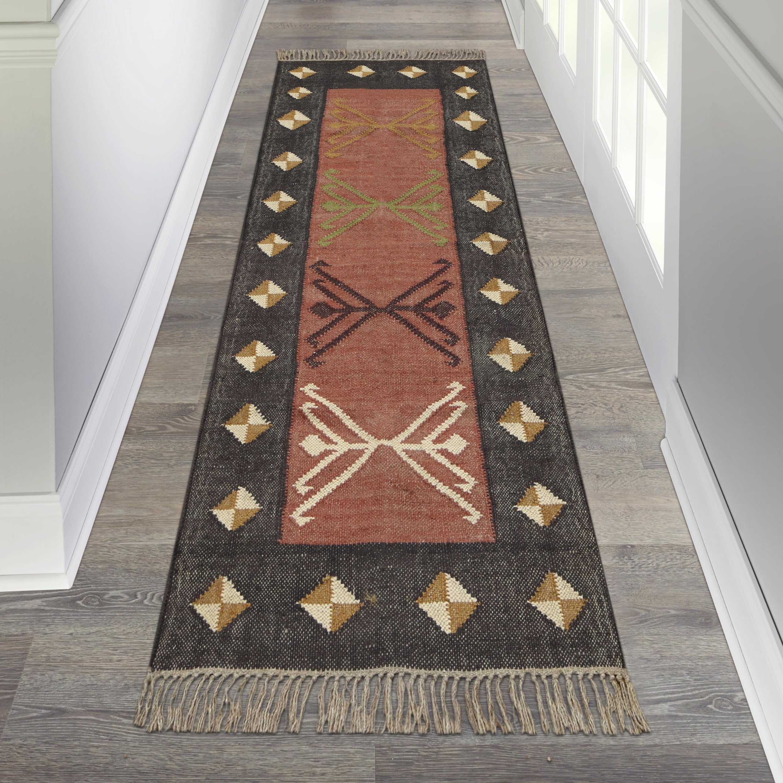 Tappeto Kilim reversibile, 5 x 20 cm, in lana e iuta, tessuto a mano, per interni ed esterni, ad alto traffico, per camera da letto, comodino, cucina, corridoio