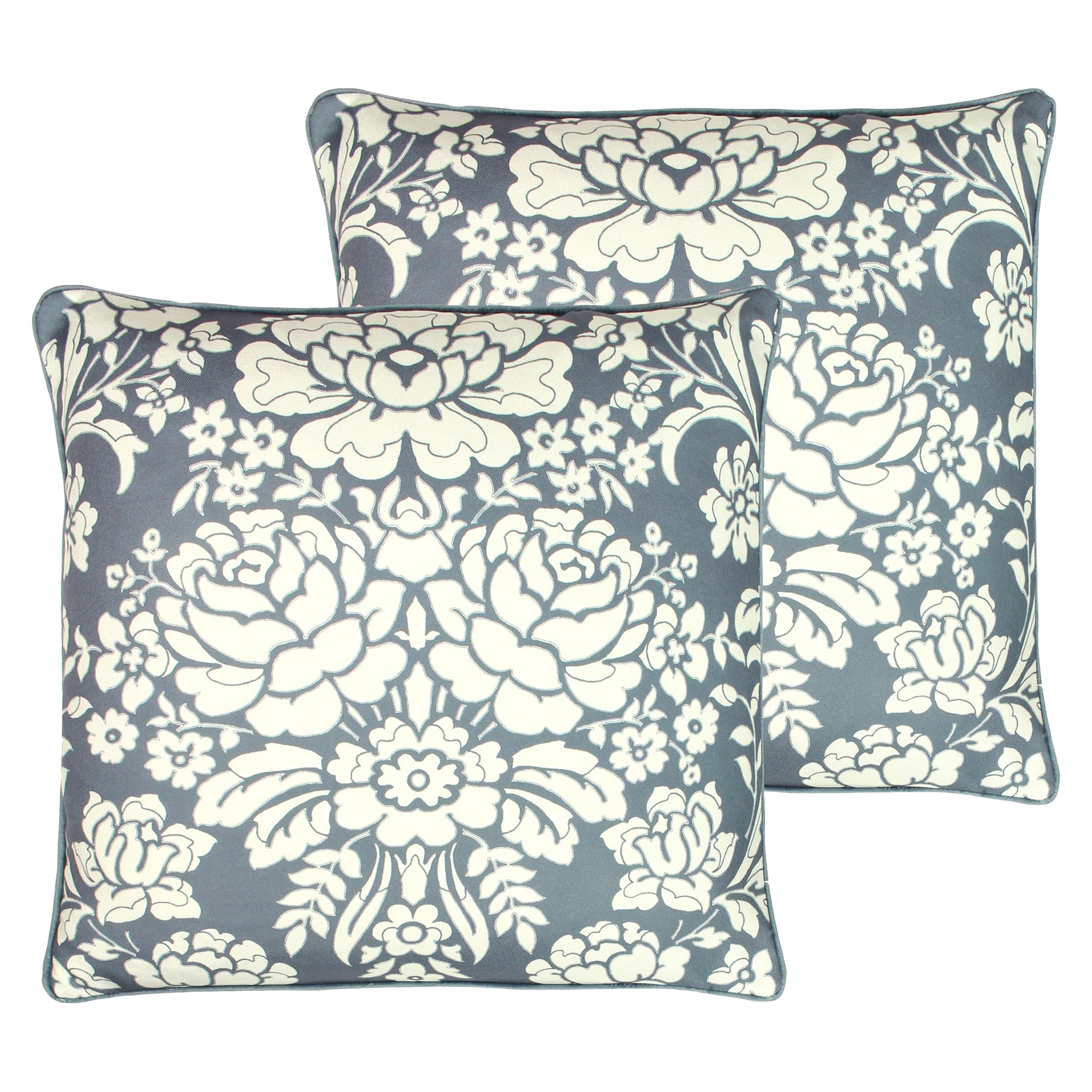 Paoletti Melrose Feather Filled Cushions Twin Pack, Slate Blue, 50 x 50cm