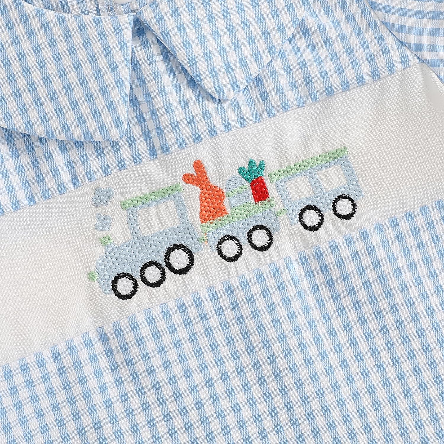 Sasaerucure Infant Baby Boy Easter Clothes Outfit Bunny Carrot Embroidery Collared Short Sleeve Romper Jumpsuit - Image 3